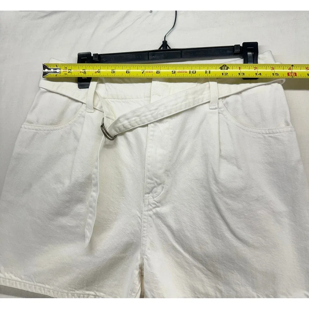 Uniqlo Jeans Womens 26 White‎ Belted High Waist Pleated Denim Shorts